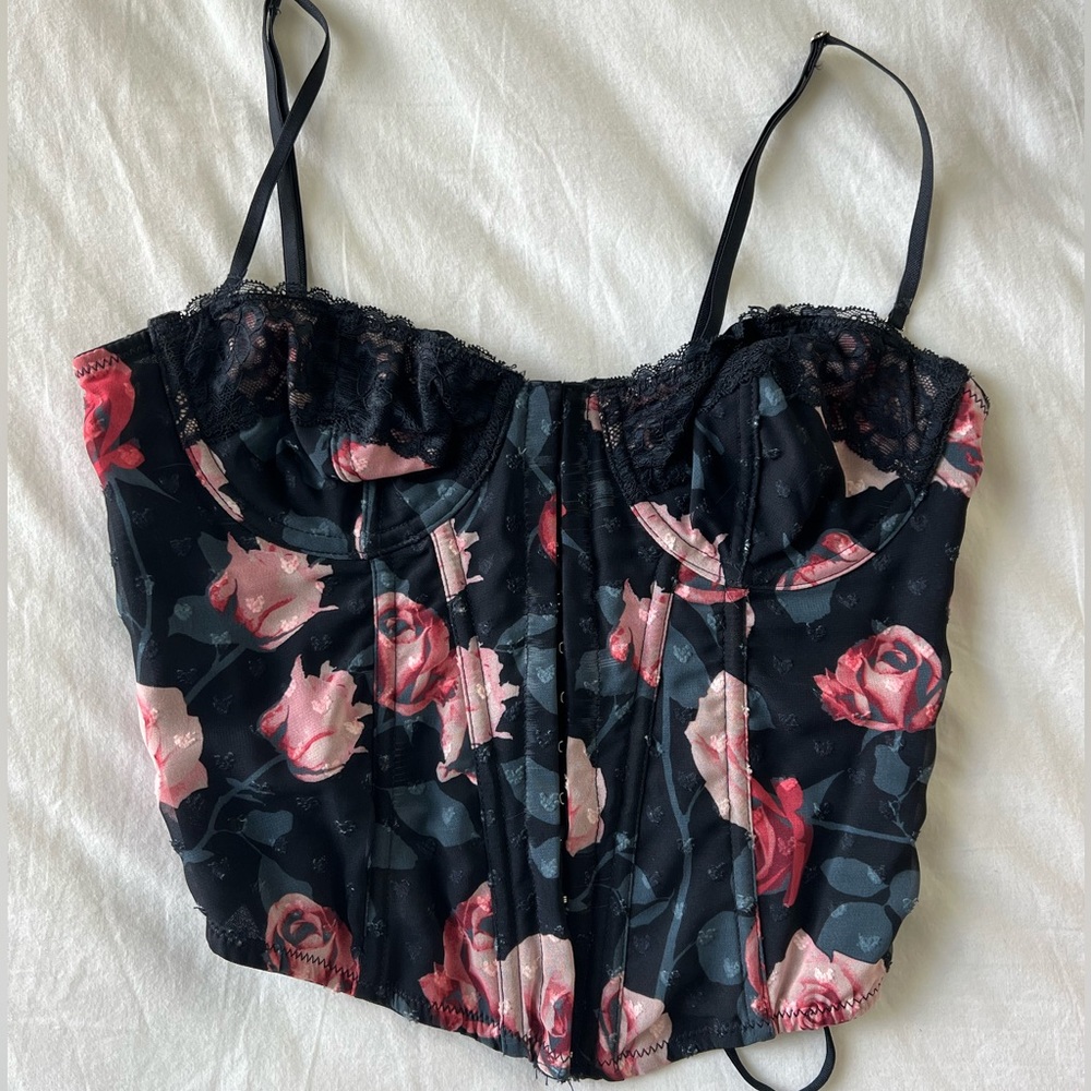 Urban Outfitters Floral Lace-Up Underwire Corset, Size Medium (Out From Under)